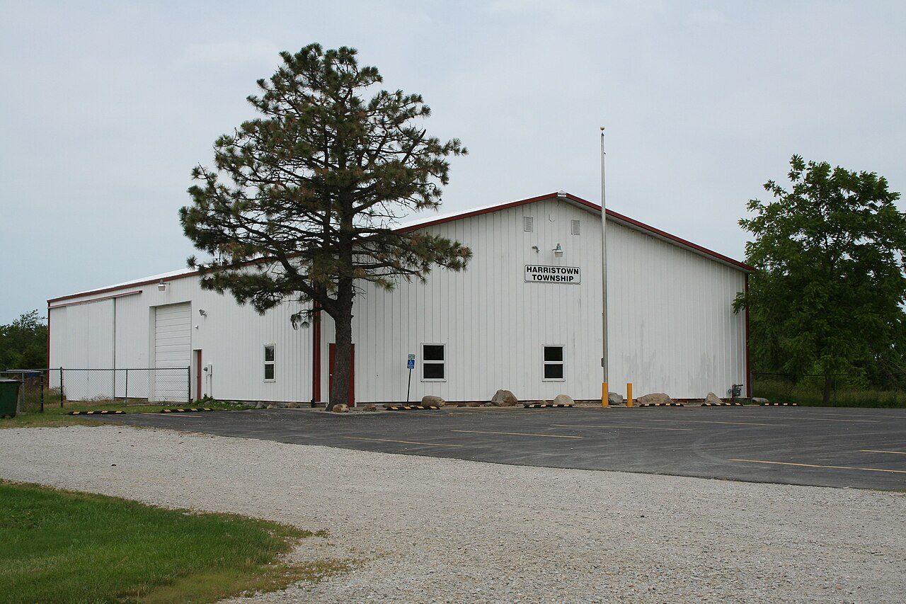 Harristown, IL street scene near Decatur, where we provide hail damage roof repair